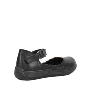 Damen Mary Jane Ballerinas aus schwarzem Leder mit Lochmuster und Schnalle (288-31106)
