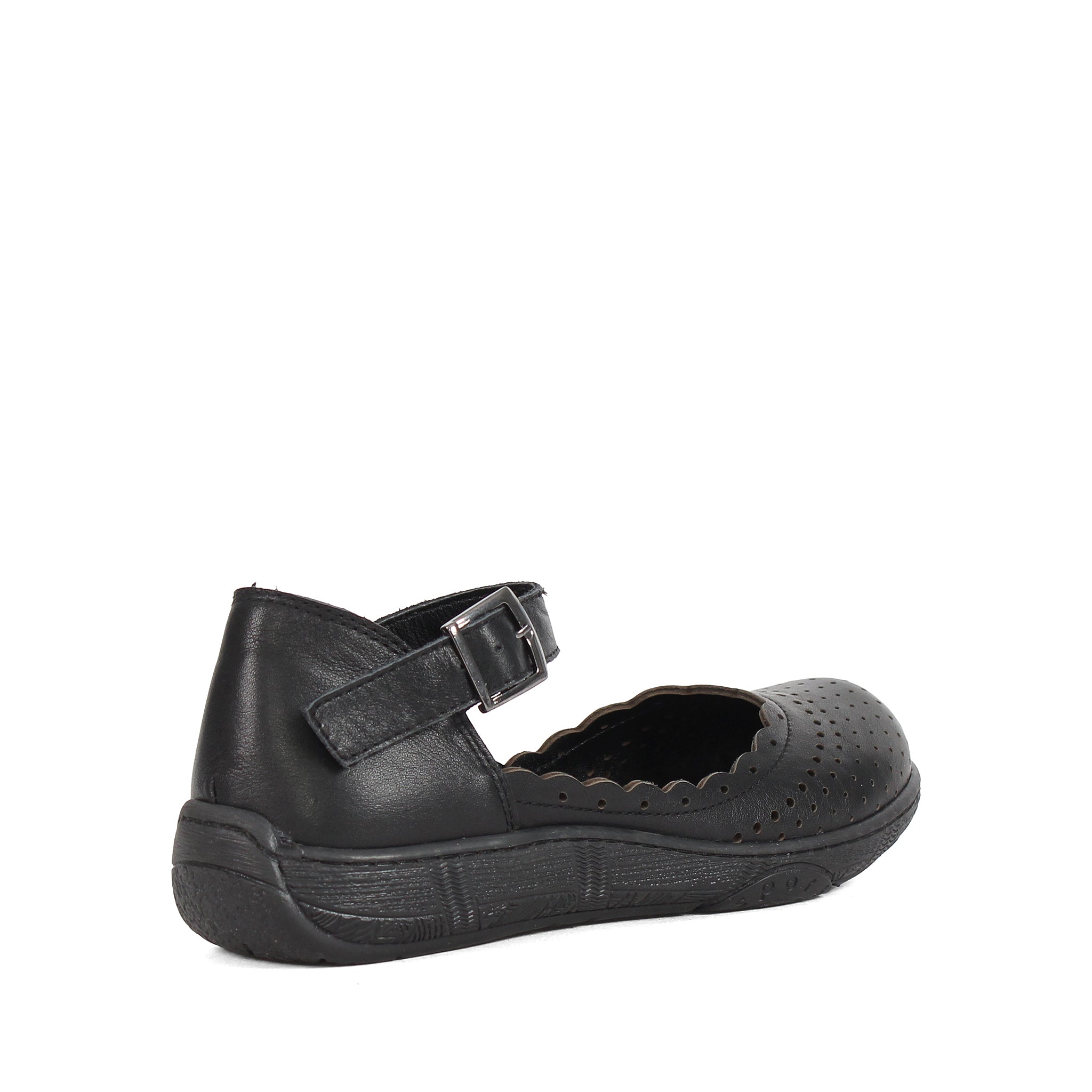 Damen Mary Jane Ballerinas aus schwarzem Leder mit Lochmuster und Schnalle (288-31106)