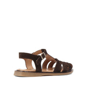 Women's Brown Suede Leather Sandals with Adjustable Buckle (541-23071)