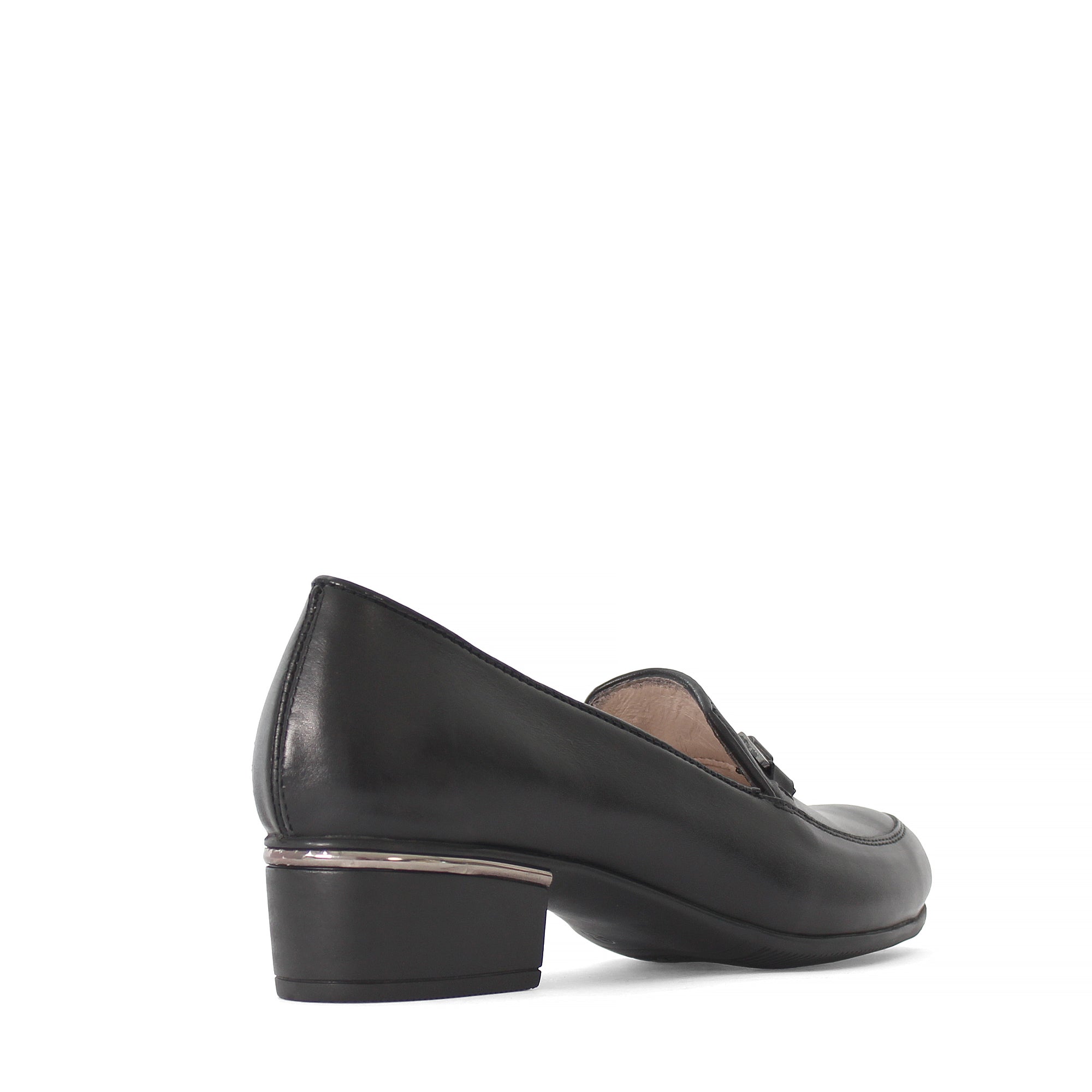 Damen Schwarze Leder-Klassikschuhe mit Blockabsatz (494-25823)