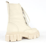 Damen Beige Leder-Schnürstiefel mit Blockabsatz (029-20130)