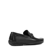 Men’s Black Leather Slip-On Loafers with Buckle Accent (606-2409)