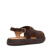 Women's Brown Suede Leather Sandals with Adjustable Buckle (726-28432)
