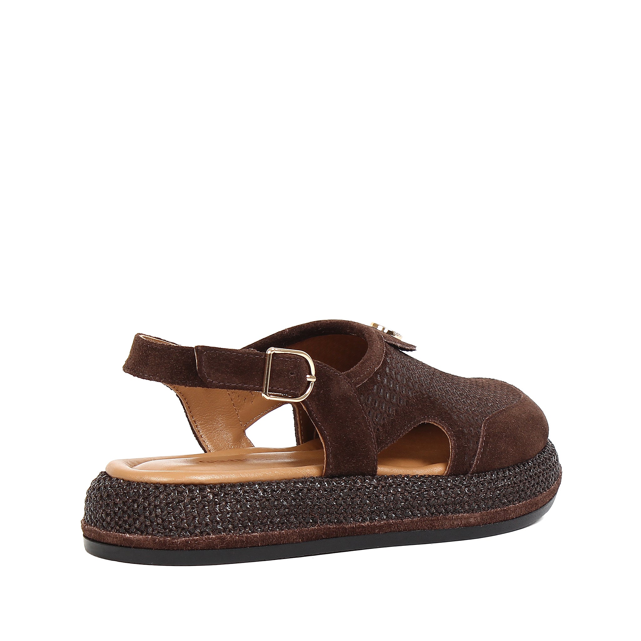 Women's Brown Suede Leather Sandals with Adjustable Buckle (726-28432)