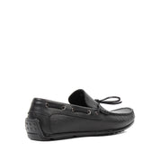 Herren Slipper aus schwarzem Leder mit Schleife und Gummisohle (606-210)