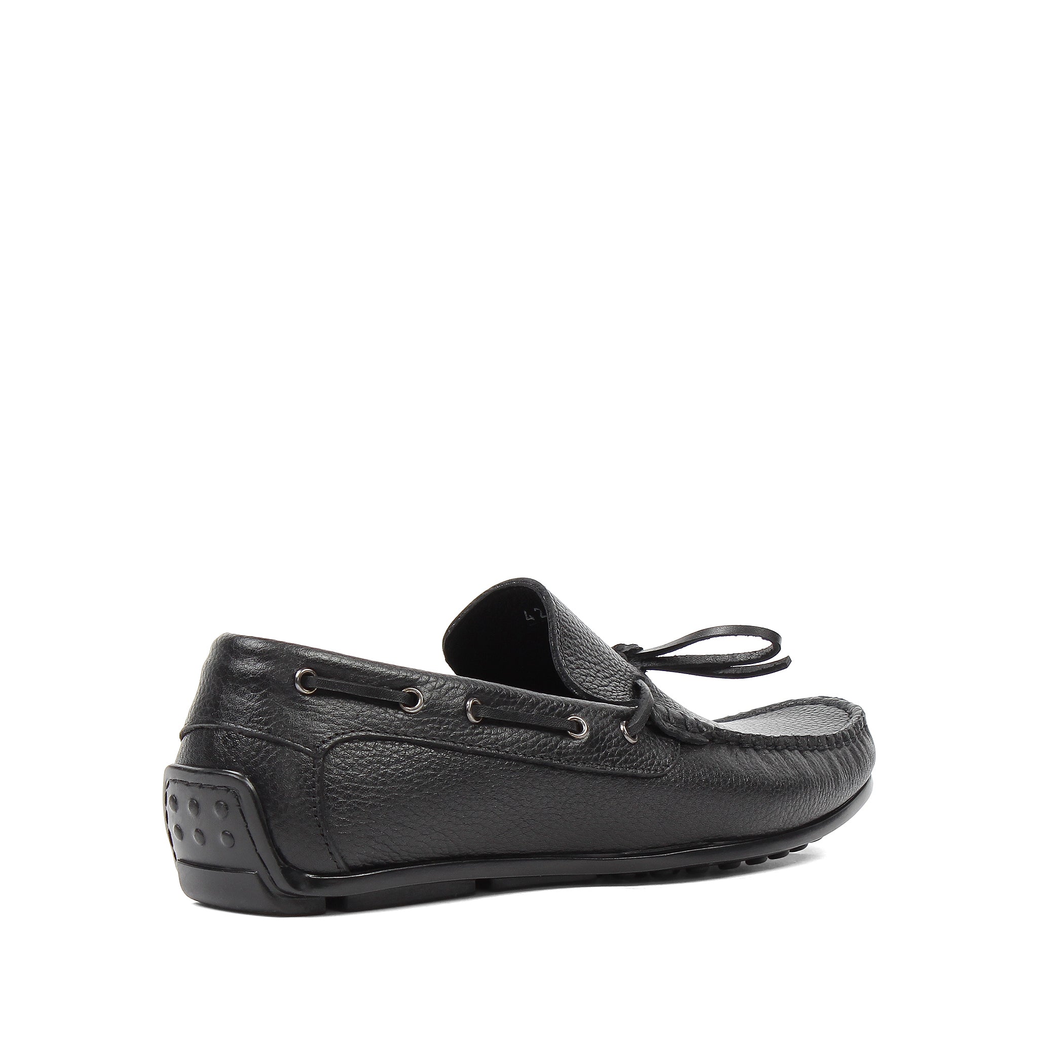 Herren Slipper aus schwarzem Leder mit Schleife und Gummisohle (606-210)