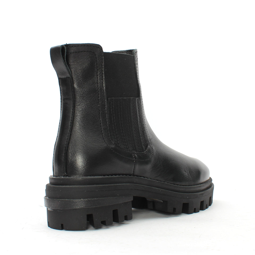 Damen Schwarze Leder-Chelsea-Stiefel mit Blockabsatz (029-20124)
