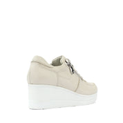 Women's Beige Leather Wedge Sneakers with Zipper (115-162)