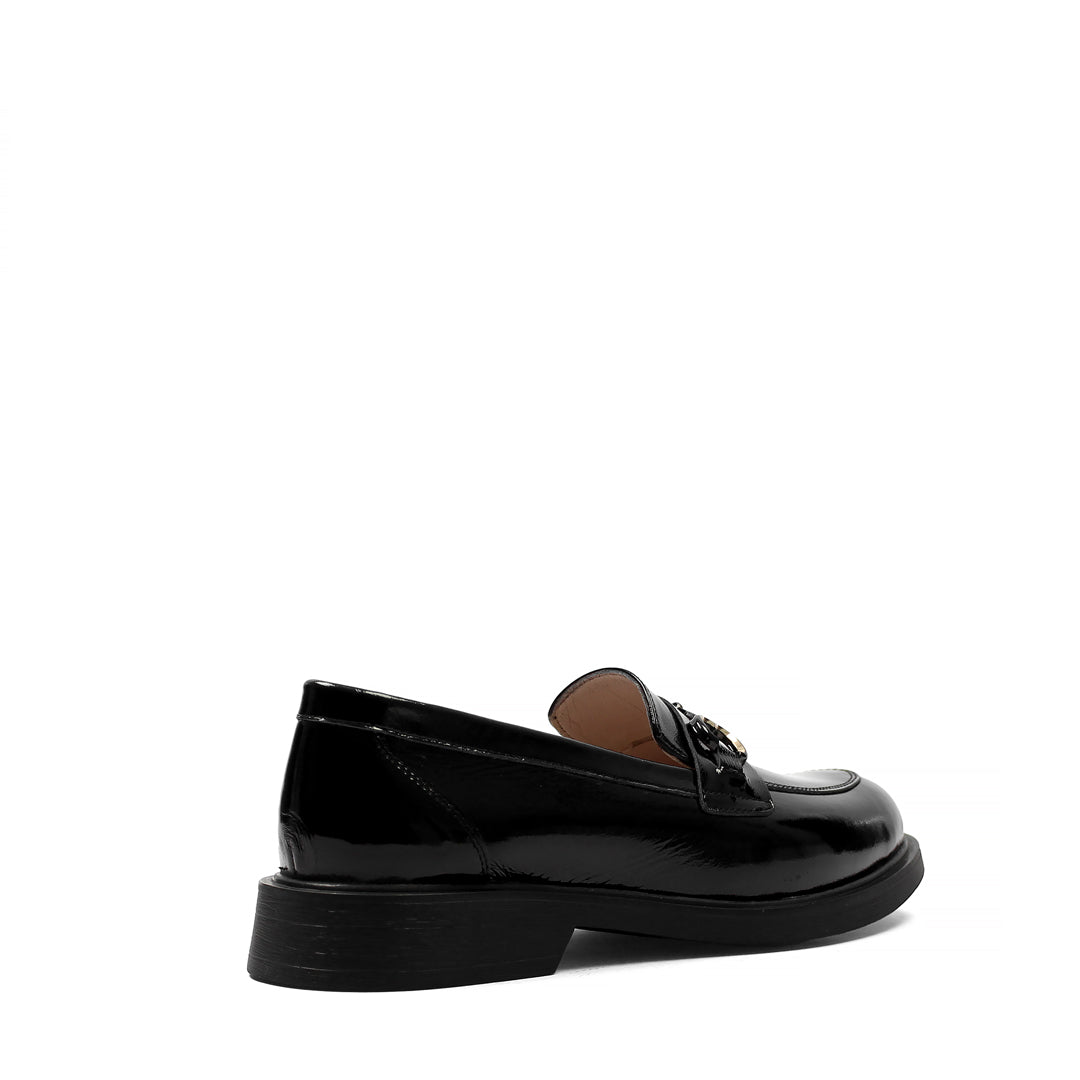 Damen Schwarze Lackleder Loafer mit Stilvollem Akzent (494-25824)