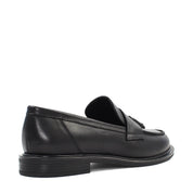 Women's Black Leather Tassel Loafers – Classic Slip-On Style (085-29407)