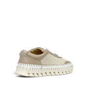Damen Leder-Sneaker in Beige mit Lasercut-Muster und Kontrastdetails (759-33502)