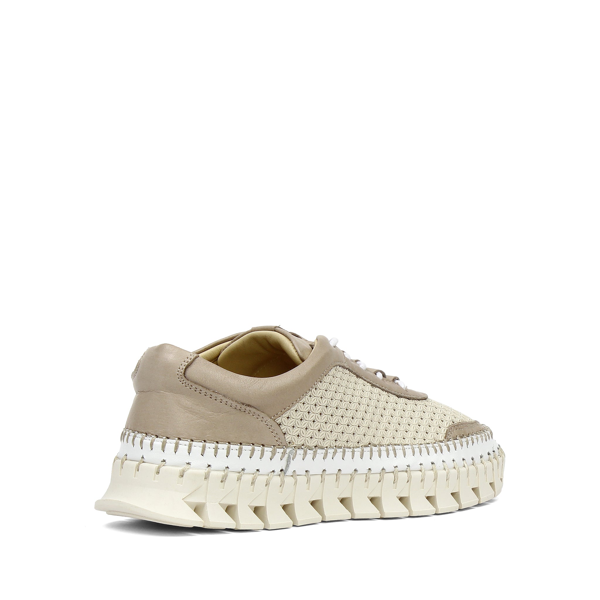 Damen Leder-Sneaker in Beige mit Lasercut-Muster und Kontrastdetails (759-33502)