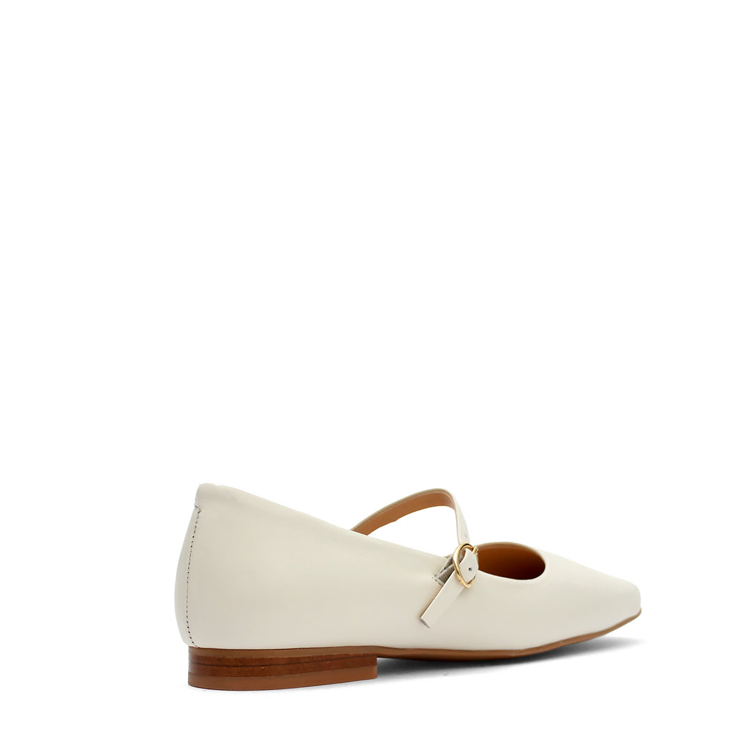 Damen Ballerinas aus Leder in Beige mit Riemenverschluss (085-29403)