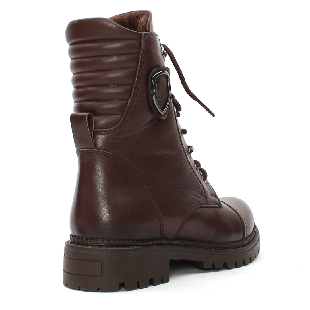 Damen Braune Leder-Schnürstiefel mit Warmfutter (494-721)