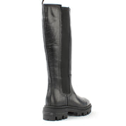 Damen Schwarze Kniehohe Leder-Stiefel mit Chunky-Sohle (029-20141)