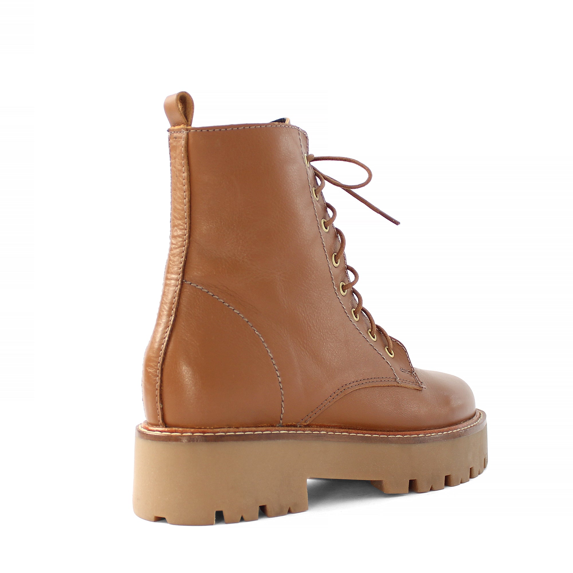 Women's Tan Leather Combat Boots with Chunky Sole (029-20136)