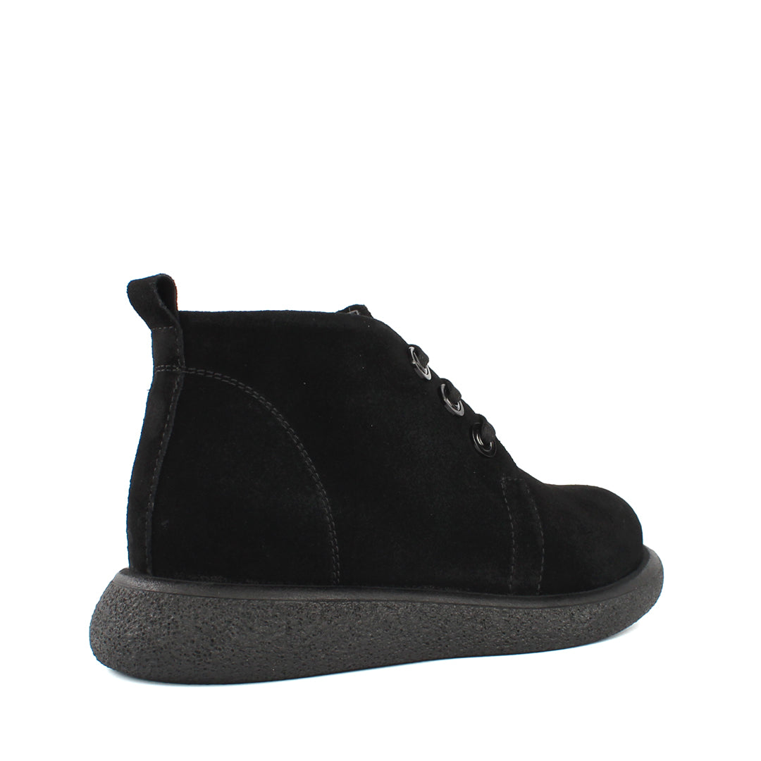 Damen Schwarze Wildlederstiefel mit Flacher Sohle (687-21910)