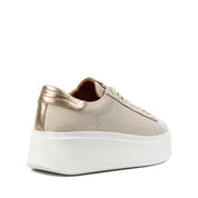 Beige Leather Platform Sneakers with Heel  (727-28664)