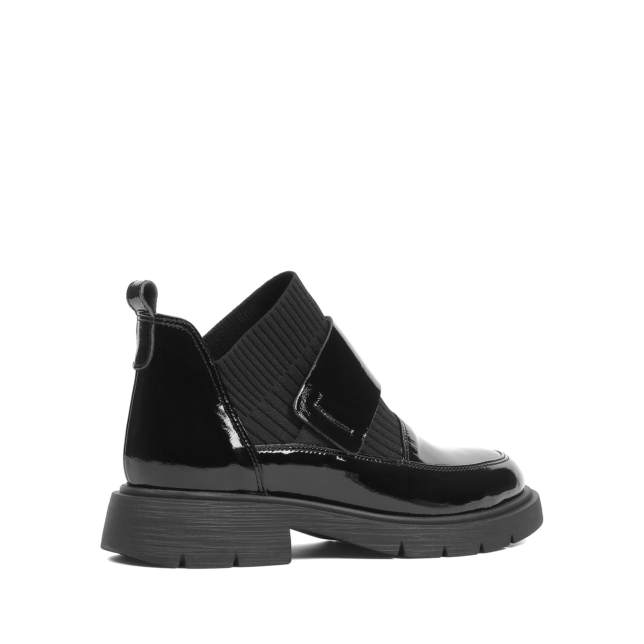 Damen Loafer Boots Schwarz Lackleder mit Strickschaft (013-28811)