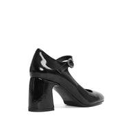 Damen Mary Jane Pumps aus schwarzem Lackleder mit Blockabsatz und Riemen (752-31700)