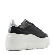 Schwarze Leder-Plateau-Sneaker mit Silber-Detail (115-20620)