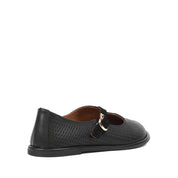 Women's Black Leather Flat Shoes with Side Buckle and Comfort Sole (726-28427)