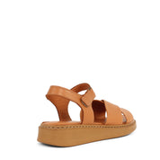 Damen Sandalen aus cognacfarbenem Leder mit Klettverschluss und Plateau (366-28211)