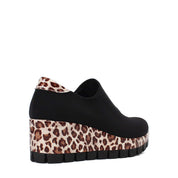 Damen Plateau-Slipper – Schwarz mit braunem Leo-Muster (317-401)
