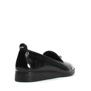 Damen Schwarze Lack-Loafer mit Schmuckverzierung (376-20415)