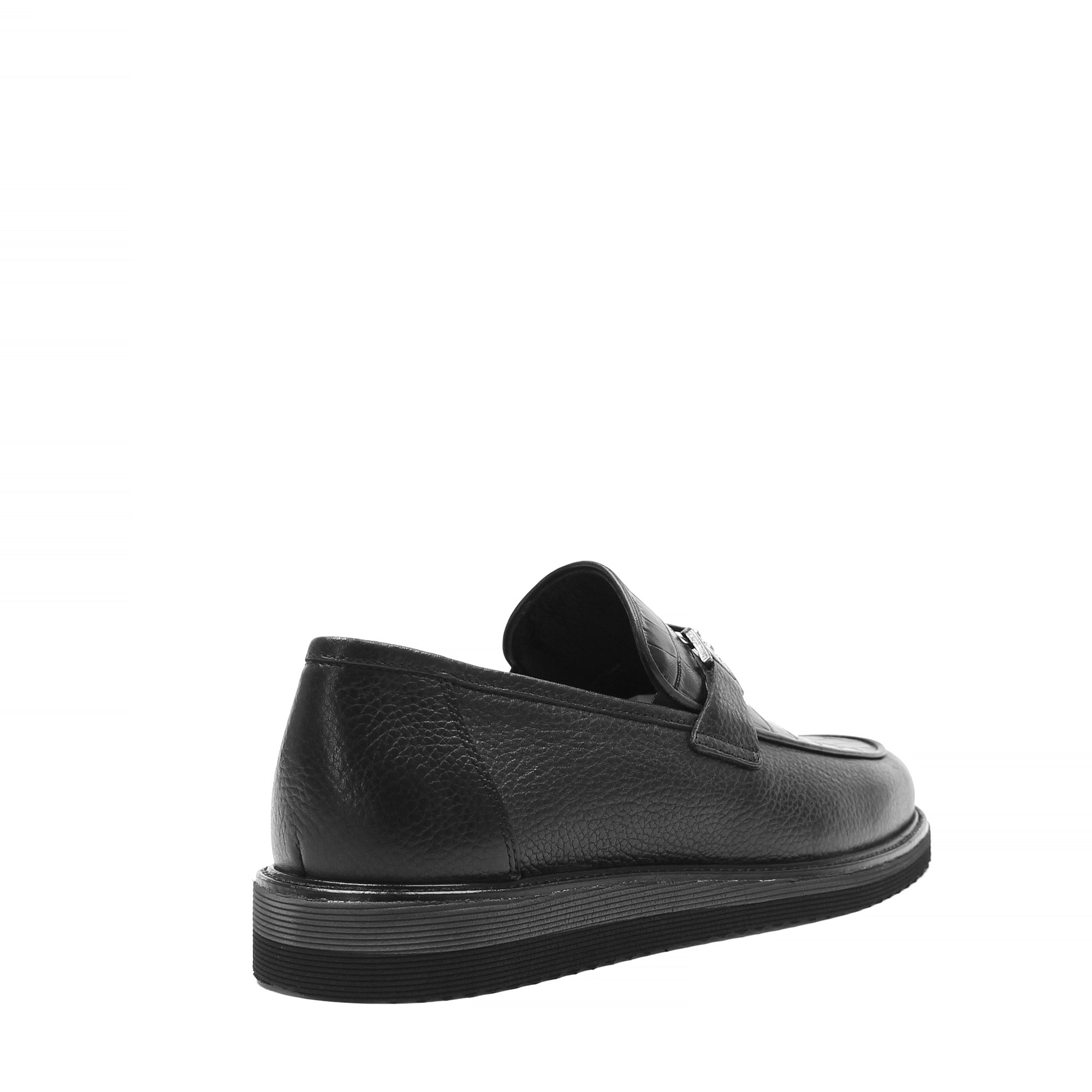 Men's Black Leather Loafers with Croco Pattern (642-1530)