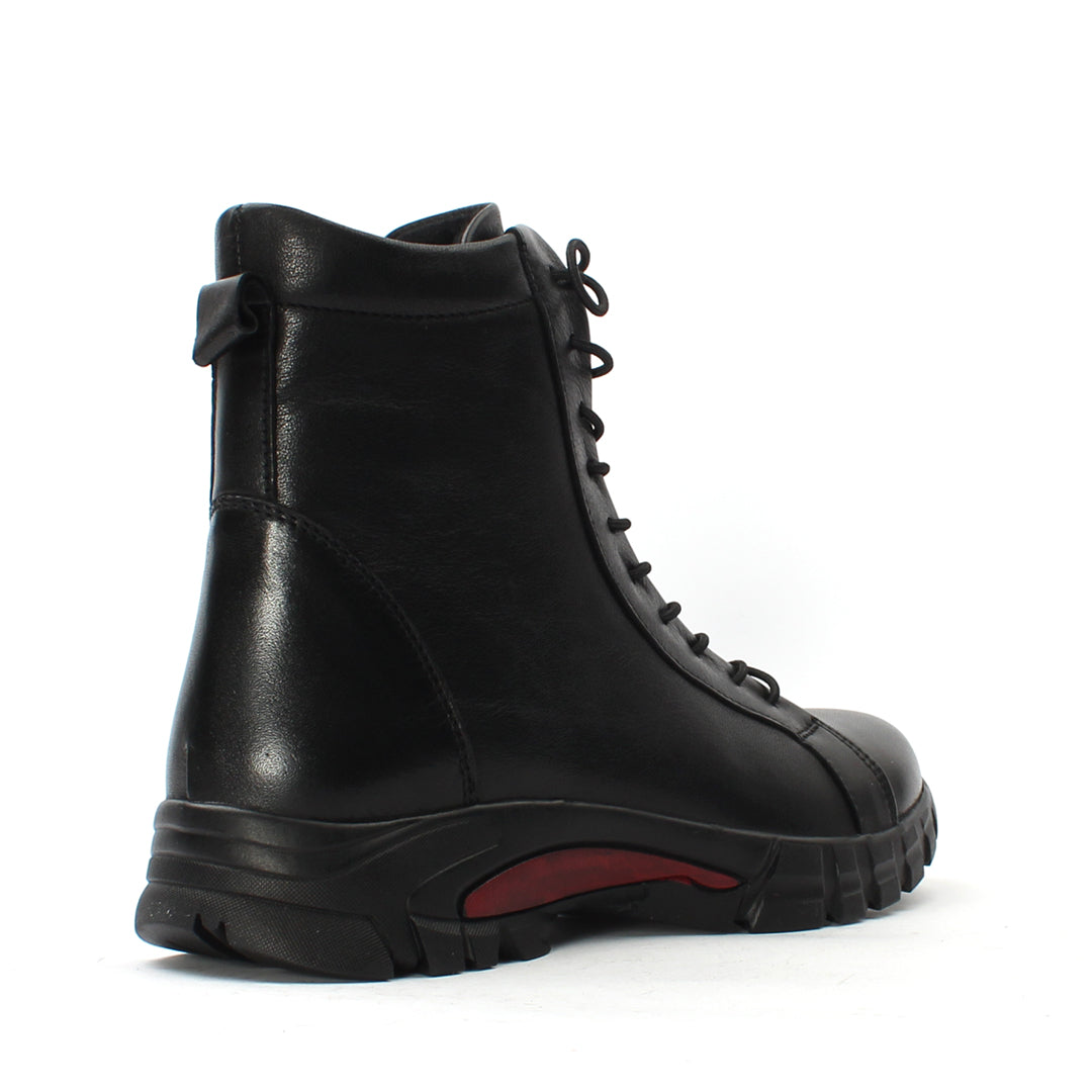 Damen Schwarze Leder-Stiefeletten mit flacher Sohle (727-28602)