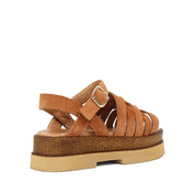 Women’s Tan Suede Leather Velcro Strap Platform Sandals (559-30008)