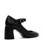 Damen Mary Jane Pumps aus schwarzem Leder mit Blockabsatz und Riemen (752-31700)
