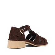 Women's Brown Suede Leather Sandals with Adjustable Buckle (796-42303)