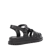 Women's Black Leather Fisherman Sandals with Adjustable Buckle (728-28505)