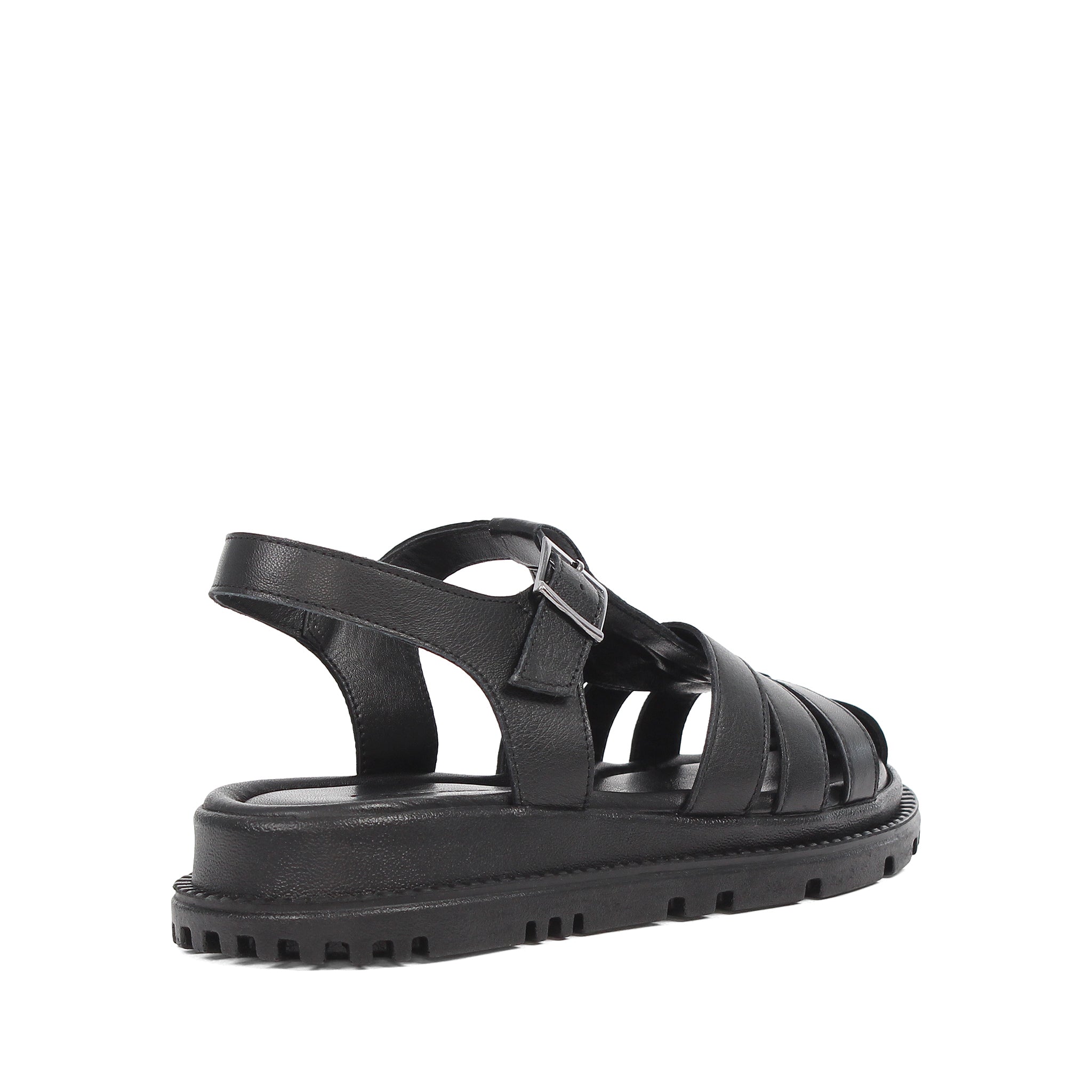 Women's Black Leather Fisherman Sandals with Adjustable Buckle (728-28505)