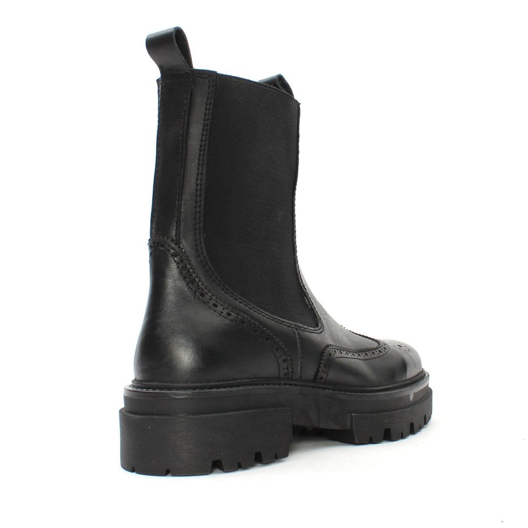 Women's Black Leather Chelsea Boots with Chunky Sole (029-20123)