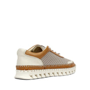 Women’s Beige Leather Sneakers with Cognac and Cream Accents (759-33502)