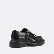 Men’s Black Leather Double Monk Strap Shoes (064-1046)