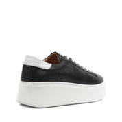 Black Leather Platform Sneakers with Heel  (727-28664)