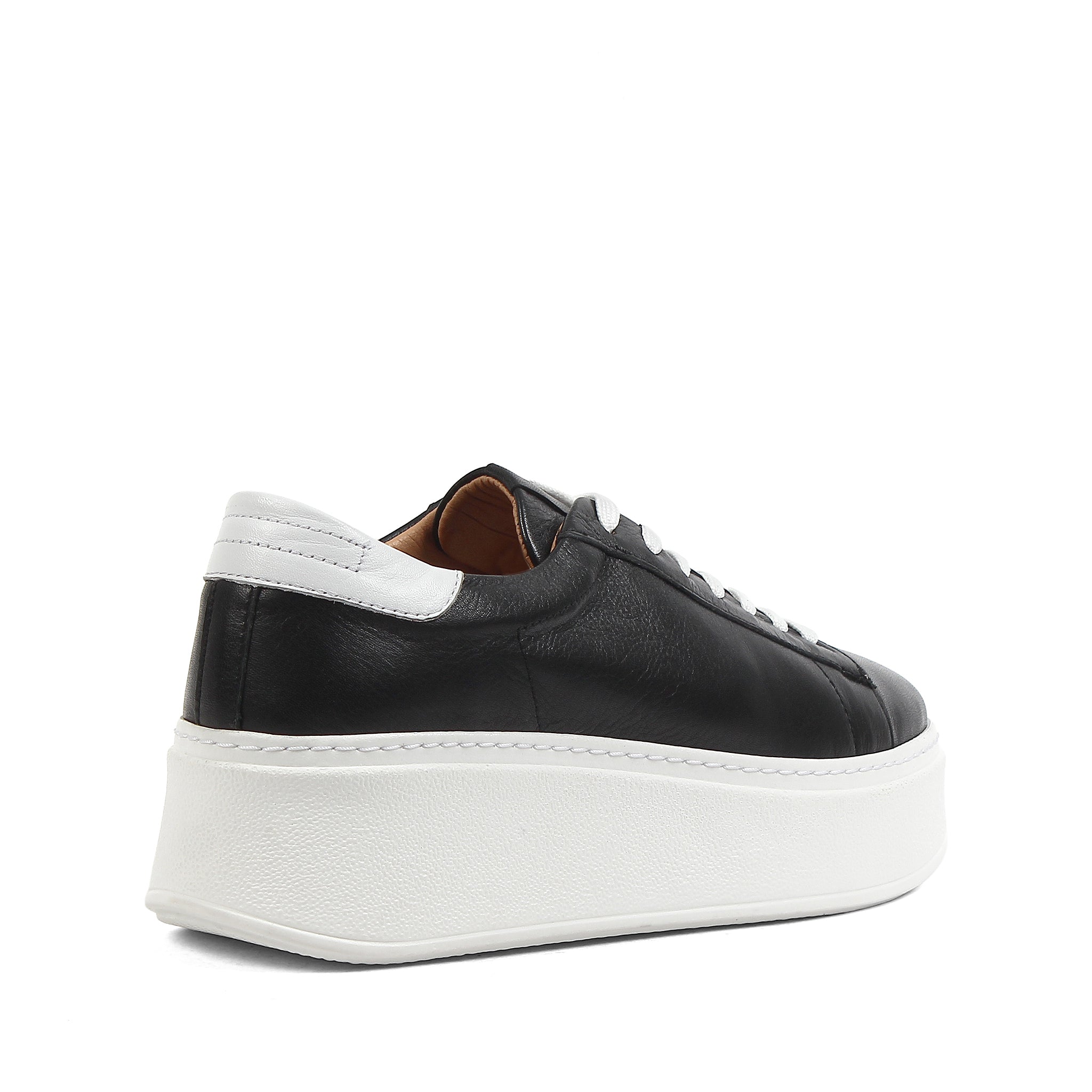Black Leather Platform Sneakers with Heel  (727-28664)