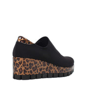 Damen Plateau-Slipper – Schwarz mit braunem Leo-Muster (317-401)