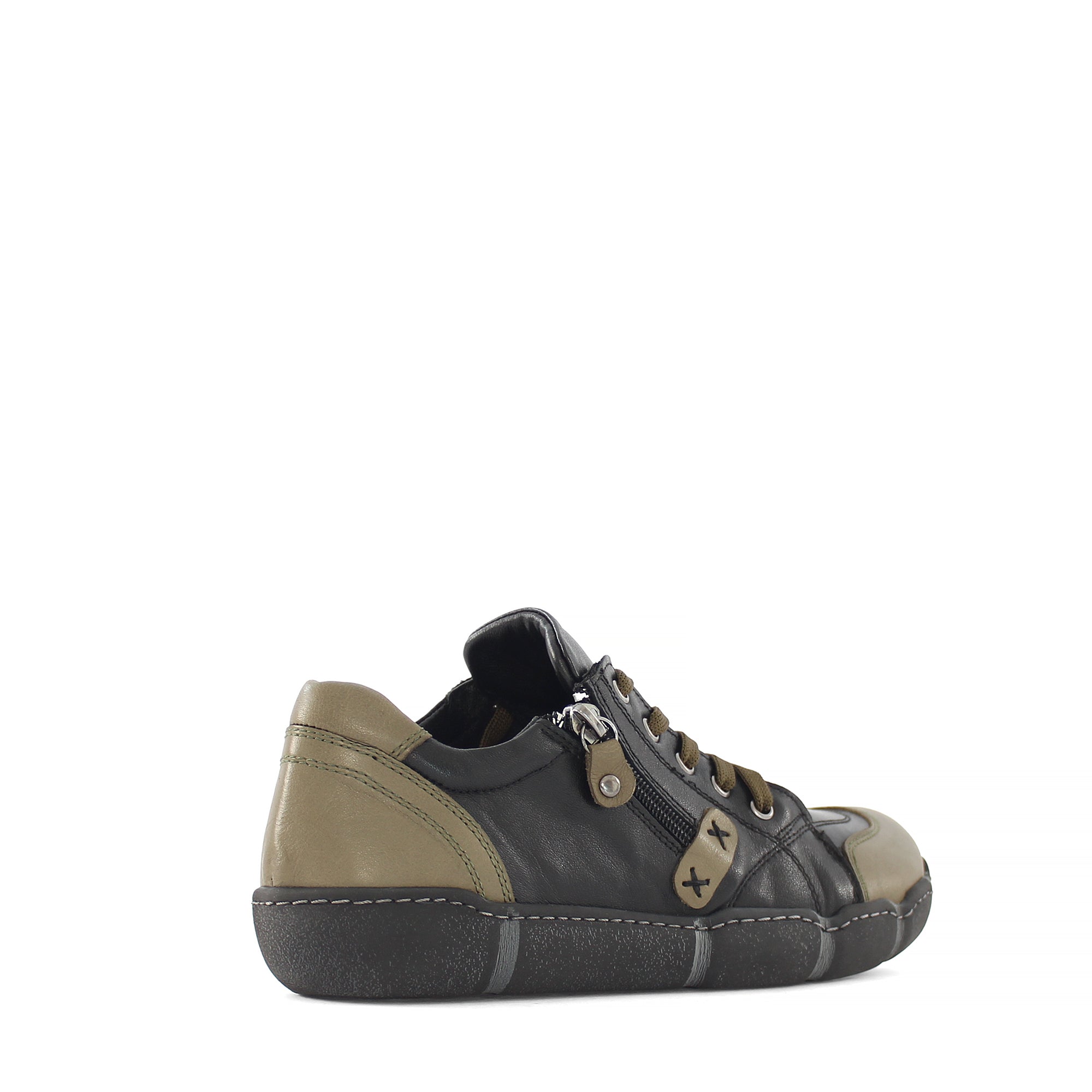 Damen Schwarze/Khaki Leder Schnürschuhe mit Reißverschluss (288-31101)
