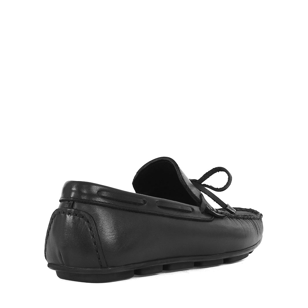 Men’s Black Leather Driving Loafers – Classic Moccasins with Bow (764-5400)
