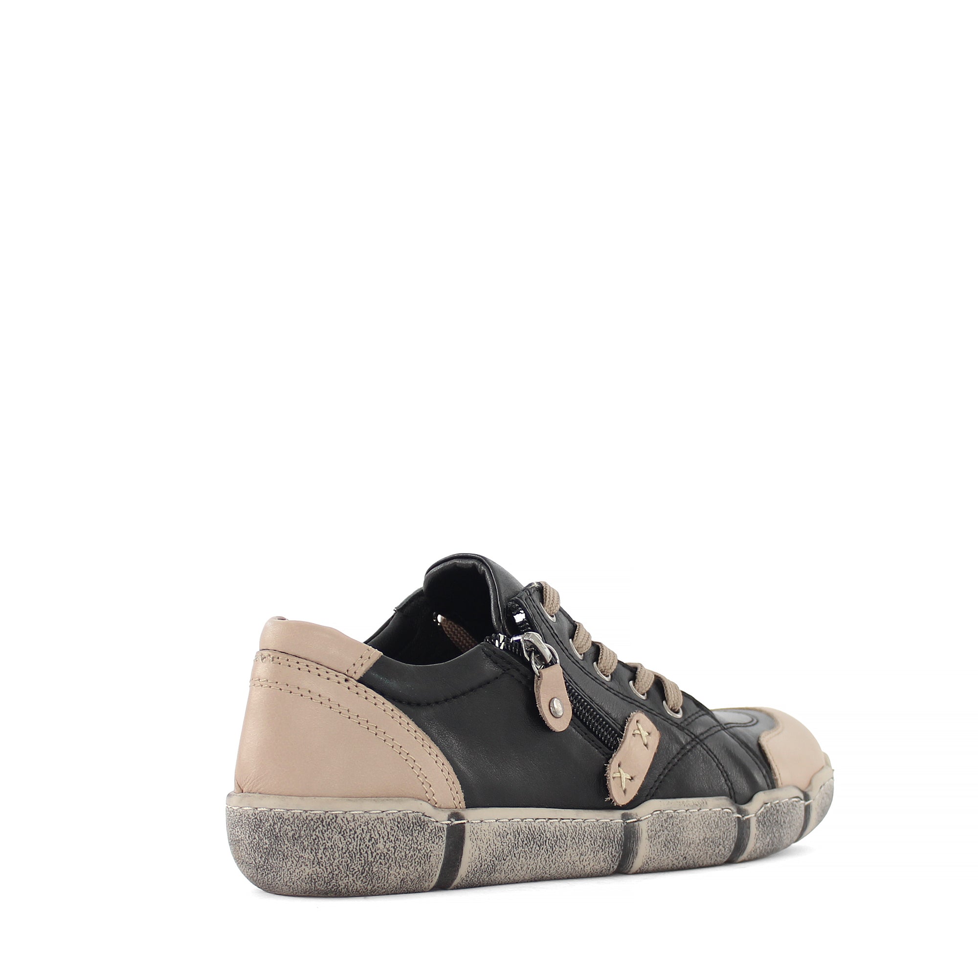 Damen Schwarze/Nerze Leder Schnürschuhe mit Reißverschluss (288-31101)