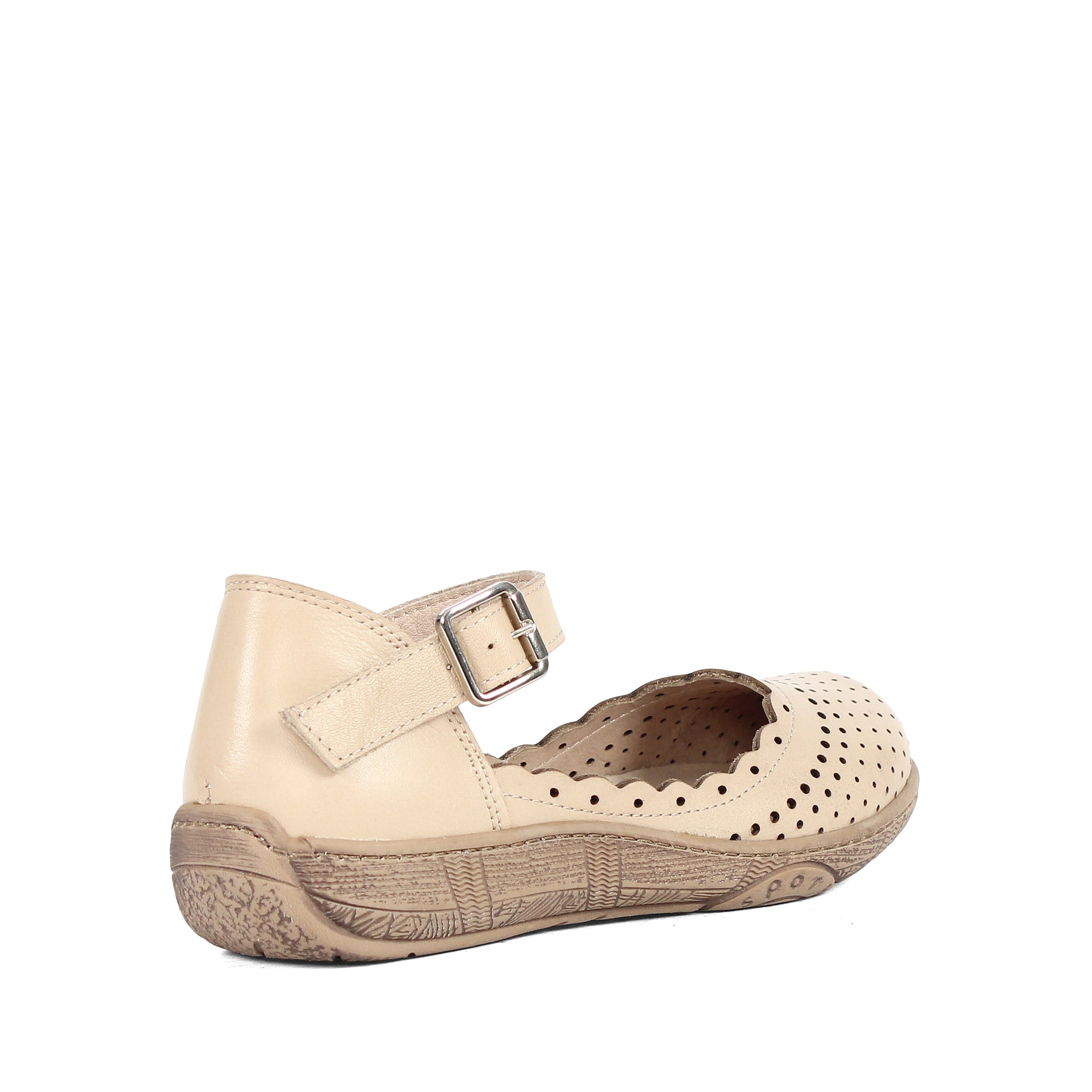 Damen Mary Jane Ballerinas aus beigem Leder mit Lochmuster und Schnalle (288-31106)