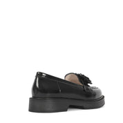 Women's Black Patent Leather Loafers with Decorative Accent (494-25826)
