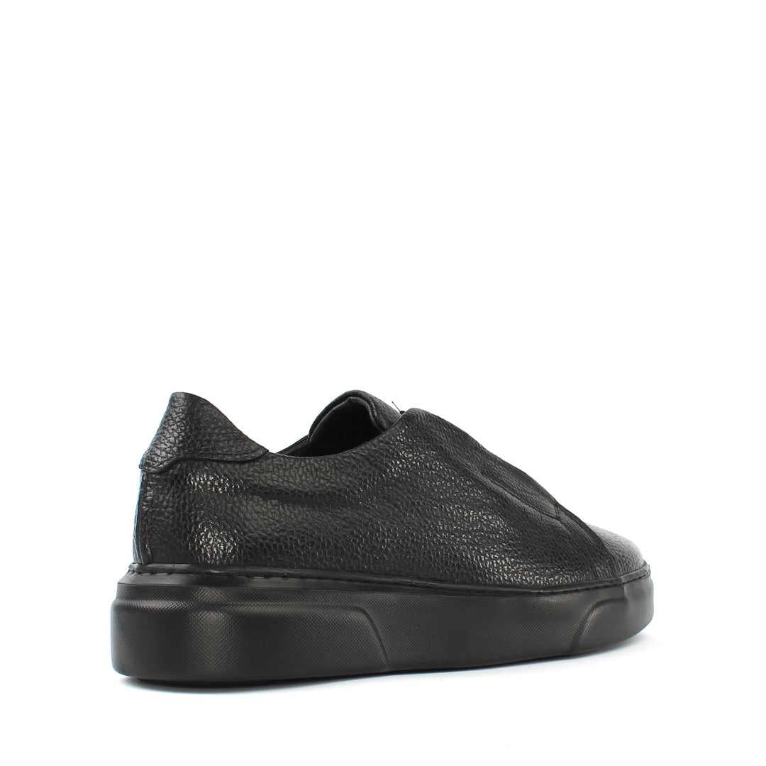 Men's Black Leather Zipper Sneakers (675-117)