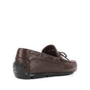 Men’s Brown Leather Driving Loafers with Rubber Sole and Bow Detail (606-210)