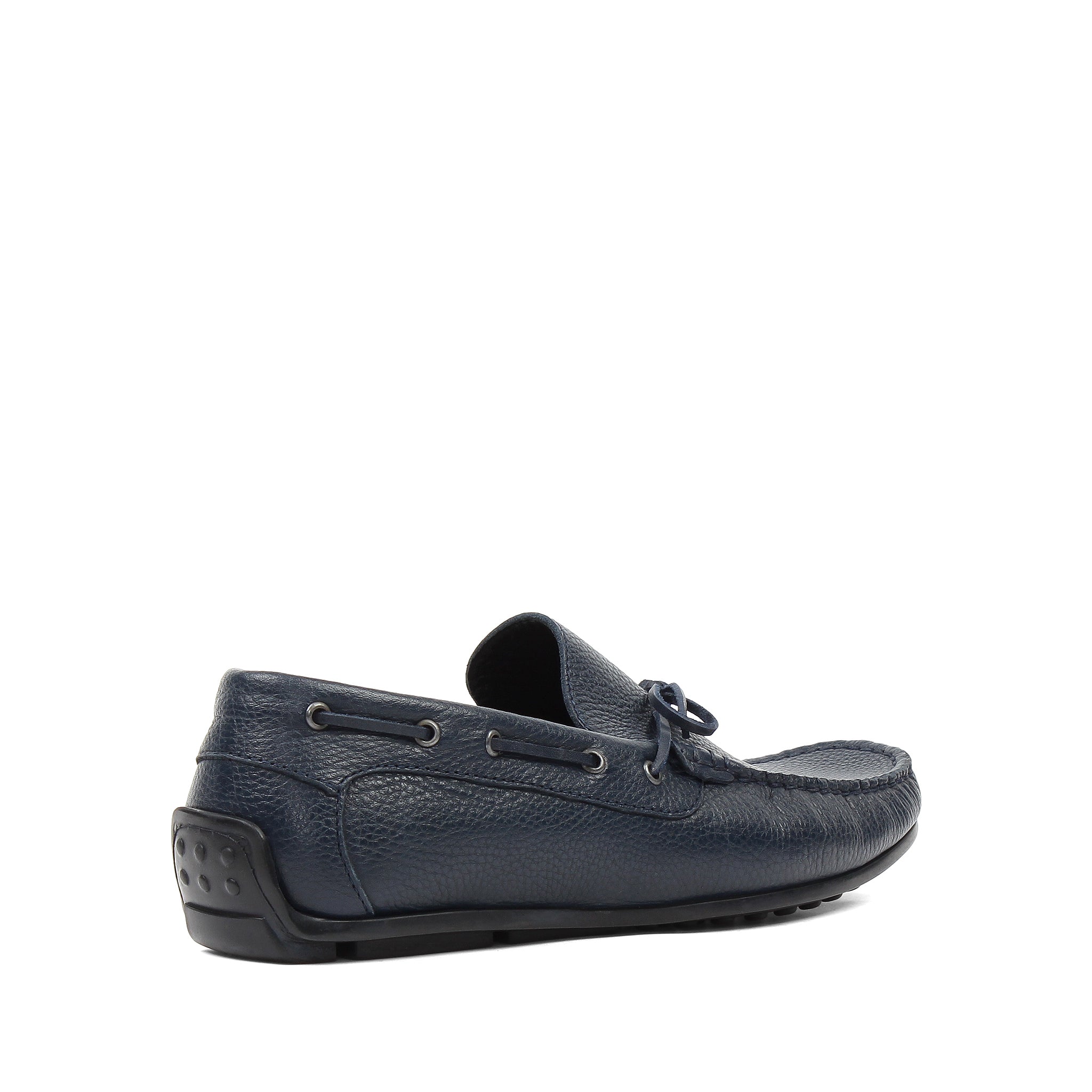 Herren Slipper aus dunkelblauem Leder mit Schleife und Gummisohle (606-210)